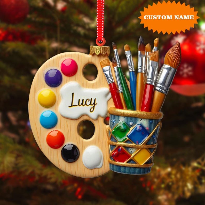 Personalized Painter's Art Palette Christmas Ornament, 2D Flat Ornament, Artist Painter Christmas Ornament, Gift for Artist
