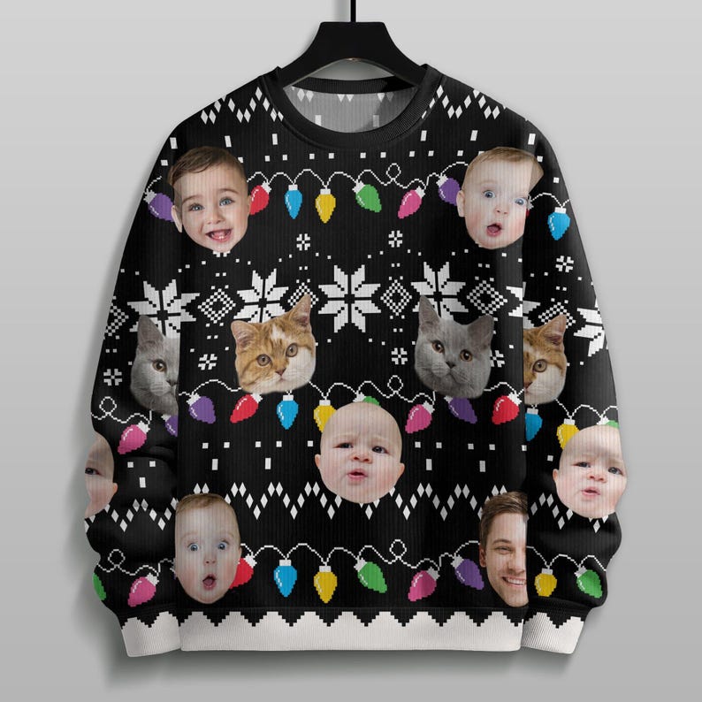 Custom Photo Ugly Christmas Sweater: Funny Family Gift ,Personalize Photo Sweatshirt,Funny face Sweatshirt,Custom Face Sweater,Pullover Sweater Christmas Party Gifts