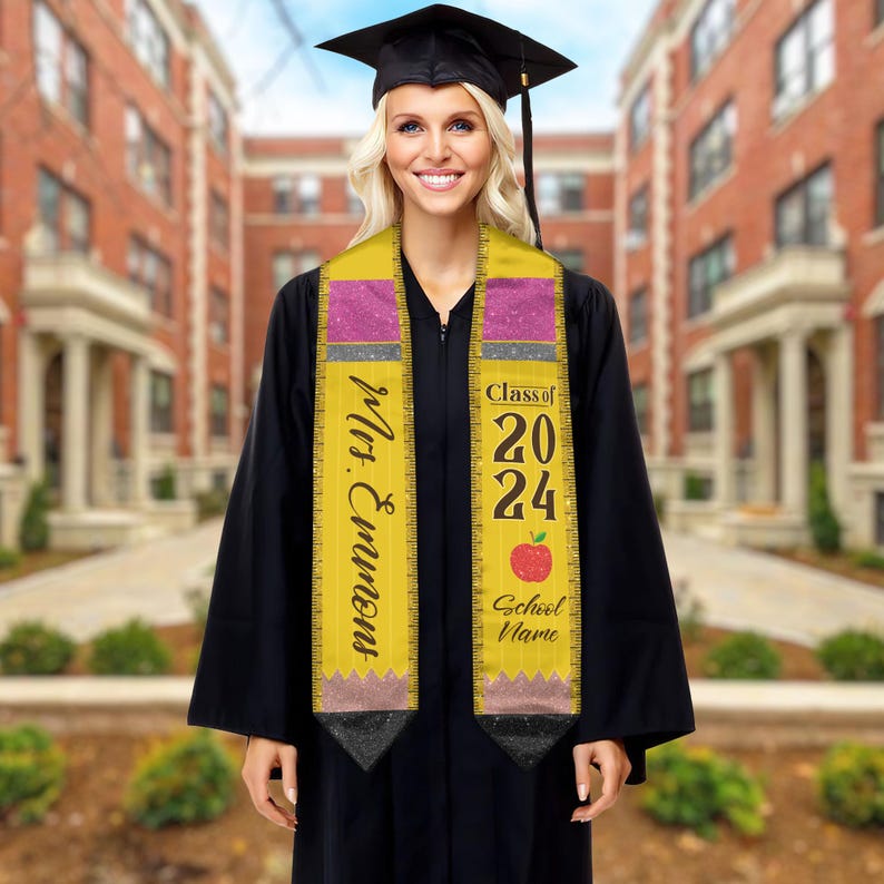 Custom Graduation Stole Class Of 2025, Teacher Graduation Stole 2025, Teacher Stole, Pencil Stole Graduation For Teachers, Sash For Teacher