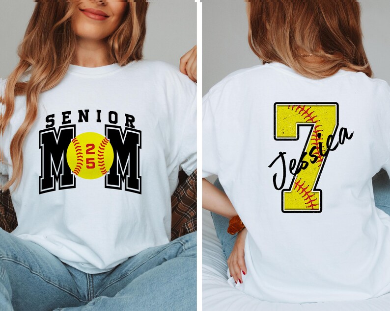 Senior Softball Mom T-Shirt, Custom Name and Number Softball Mom Shirt,Senior Softball Mom Shirt, Game Day T-Shirt,Custom Softball Mom Shirt