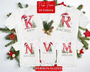 Family Christmas Shirt, Christmas Name Custom Shirt, Funny Family Xmas Pjs, Christmas Custom Letter Shirt, Personalized Christmas Family Tee