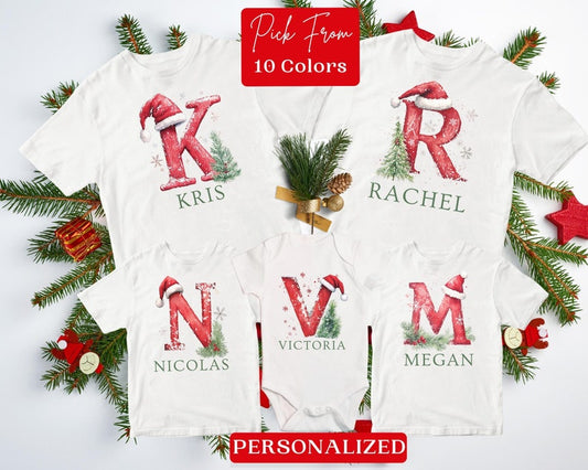 Family Christmas Shirt, Christmas Name Custom Shirt, Funny Family Xmas Pjs, Christmas Custom Letter Shirt, Personalized Christmas Family Tee