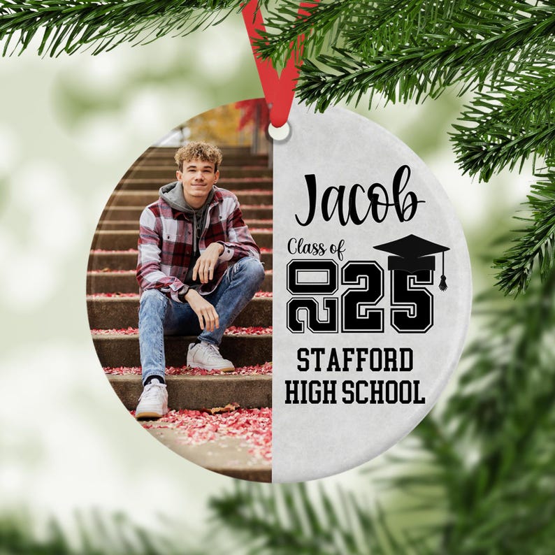 Personalized Graduation Ornament, Class of 2025 Photo Ornament, Senior Christmas Gifts, Gift for Grandparents, College High School Grad Gift