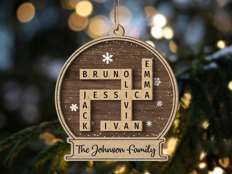 Family Crossword Christmas Ornament, Scrabble Personalized Christmas Ornament, Family Names Puzzle, Custom Scrabble Ornament,Family Ornament