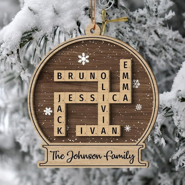 Family Crossword Christmas Ornament, Scrabble Personalized Christmas Ornament, Family Names Puzzle, Custom Scrabble Ornament,Family Ornament