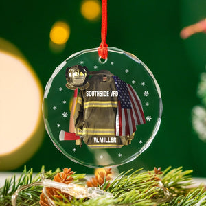 Personalized Firefighter Armor Glass Christmas Ornament, Firefighter Uniform Ornament, Firefighter Gifts, Christmas Gift For Firefighter