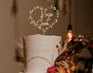 Personalized Wedding Cake Topper with heart, Custom Couples Script Cake Topper for Weddings, Rustic cake topper, Anniversary Cake toppers