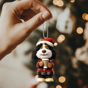 Funny Bernedoodle Ornament, Bernedoodle Dog Drinking Coffee Ornament, Cute Dog 2D Flat Ornament, Christmas Gifts, Dog Lover Gifts