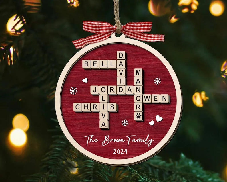Personalized Family Scrabble Christmas Ornament, Family Crossword Christmas Ornament, Family Puzzle Name Ornament, Family Christmas Gift