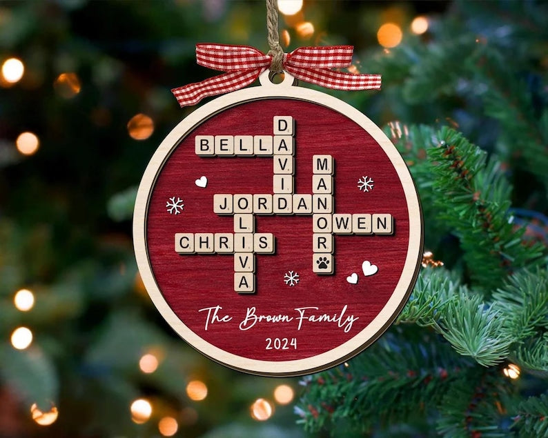 Personalized Family Scrabble Christmas Ornament, Family Crossword Christmas Ornament, Family Puzzle Name Ornament, Family Christmas Gift
