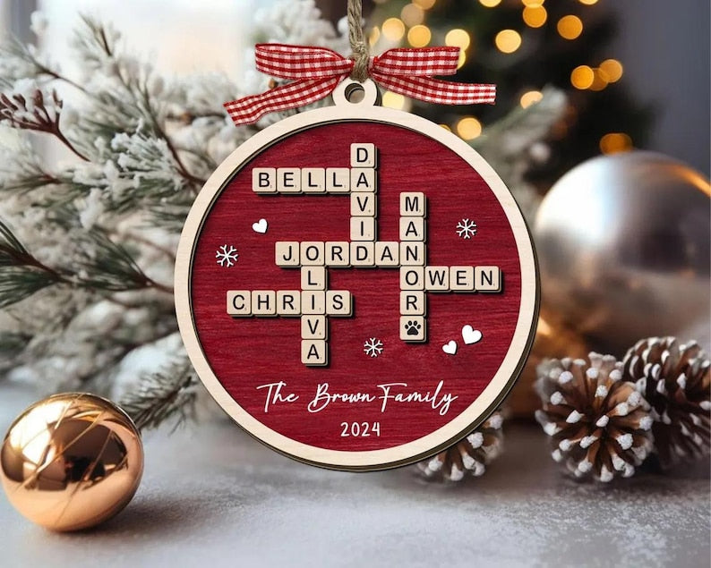 Personalized Family Scrabble Christmas Ornament, Family Crossword Christmas Ornament, Family Puzzle Name Ornament, Family Christmas Gift