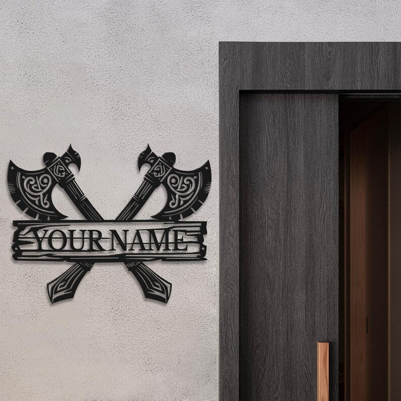 Personalized Vikings Axe Metal Wall Art: Custom Name Sign