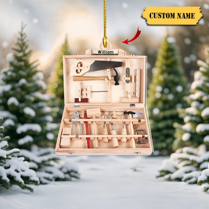 Personalized Carpenter Tool Box christmas ornament 2D Acrylic, Custom Name Carpenter Ornament, Tool Set, Carpenter, Contractor Ornament