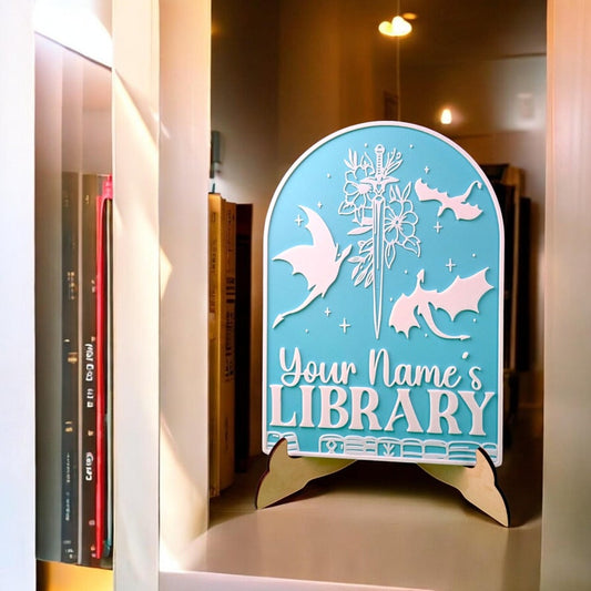 Dragon Personalized Library Sign Custom Book Decor 3D Printed Bookish Bookshelf Sign for Book Nook with Stand, Book Lover Gift, Reader Gift