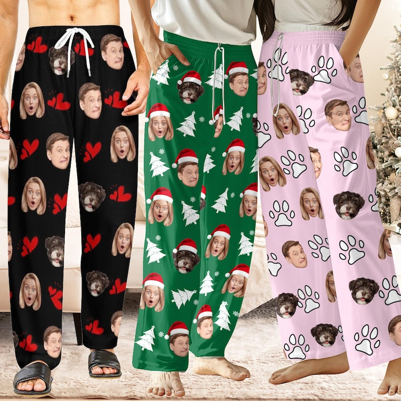 Custom Face Pajama Pants,Personalized Pajama Trousers for Men Women,Custom Pet Face Photo Couple Pajama Pants,Birthday Gift