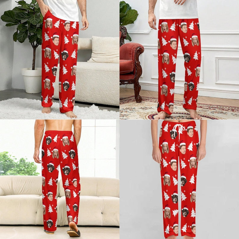 Custom Face Pajama Pants,Personalized Pajama Trousers for Men Women,Custom Pet Face Photo Couple Pajama Pants,Birthday Gift