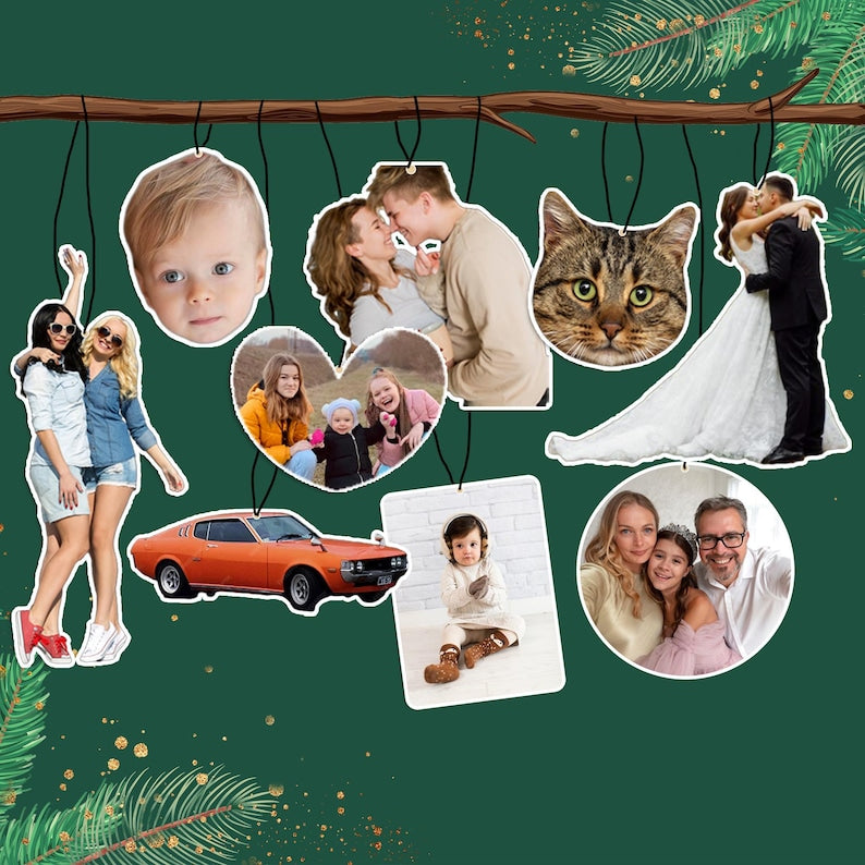 Personalized Cat Face Air Freshener, Custom Pet Portrait Car Ornament Hanging, Duplex Print Dog photo Car Freshies,Loss Of Cat Sympathy Gift