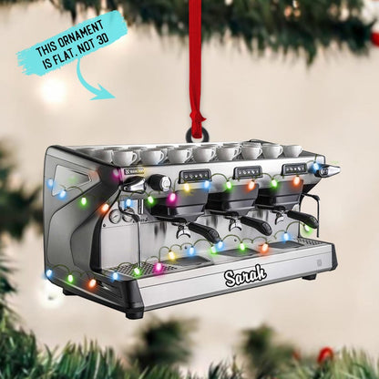 Personalized Coffee Machine Ornament, Flat 2D Christmas Gift for Coffee Lovers, Barista Gift, Custom Name Coffee Shop Decor, Coffee gifts