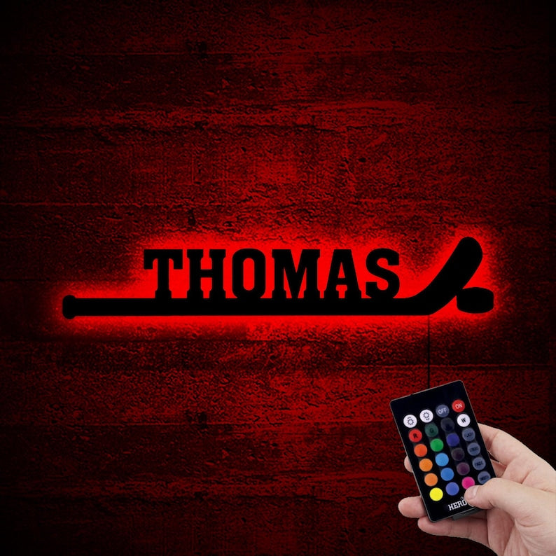 Hockey Player Stick With Kids Name Neon Led Wall Decor,Boys Led Sign,Ice Hockey Lover Neon Room,Birthday Gift,Personalized Name Boy Led Sign