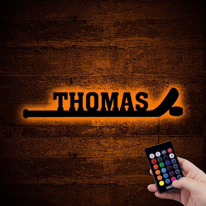 Hockey Player Stick With Kids Name Neon Led Wall Decor,Boys Led Sign,Ice Hockey Lover Neon Room,Birthday Gift,Personalized Name Boy Led Sign