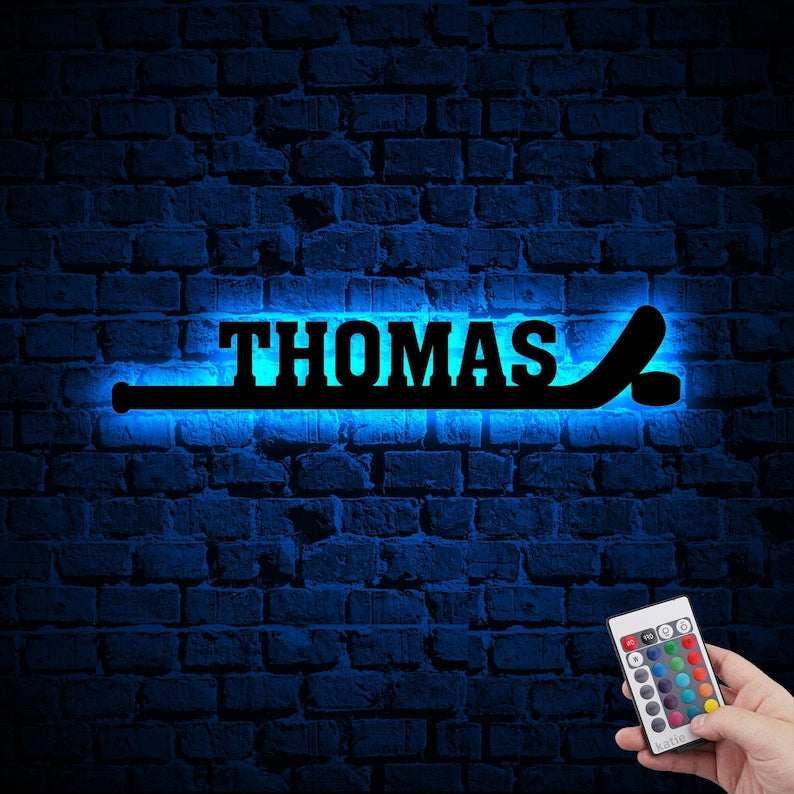 Hockey Player Stick With Kids Name Neon Led Wall Decor,Boys Led Sign,Ice Hockey Lover Neon Room,Birthday Gift,Personalized Name Boy Led Sign