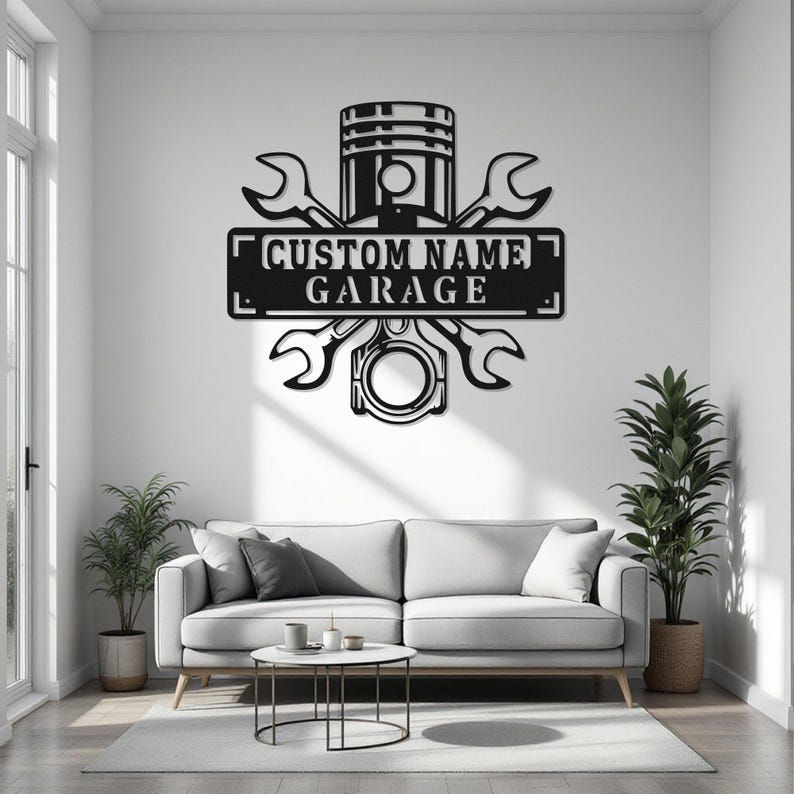 Custom Garage Name Metal Wall Art With LED Light, Personalized Workshop Name Sign Decoration For Room, Car Mechanic Repair Metal LED Decor