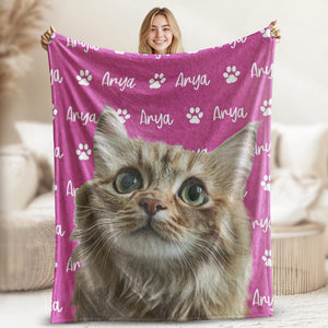 Personalized Cat Face Blankets, Custom Cat Blanket, Personalized Pet Blankets using Photo Name, Cats Lover Gifts, Custom Pet Lover Gifts