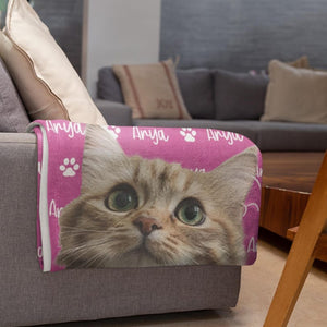 Personalized Cat Face Blankets, Custom Cat Blanket, Personalized Pet Blankets using Photo Name, Cats Lover Gifts, Custom Pet Lover Gifts