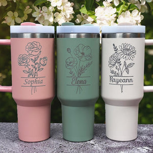 Personalized 40oz Tumbler with Handle &Straw, Custom Logo Tumbler, Laser Engraved Tumbler, Custom Name Tumbler, Company Logo, Christmas Gift