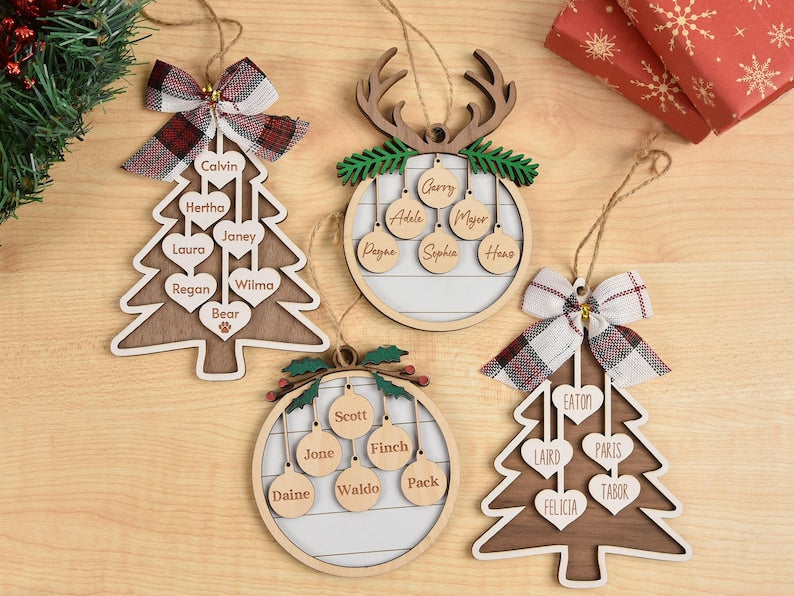 2025 Family Christmas Tree Ornament, Custom Wooden Family Christmas Ornament, Engraved Ornament,Christmas Gift,Personalized Holiday Ornament