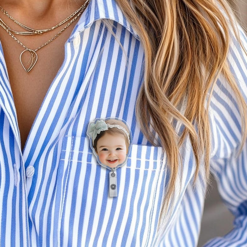 Personalized Baby Face Keychain, Custom Dog Badge Reel, Cat Face Badge Reel, Badge Reel for Office Worker, For Teacher Badge Reel