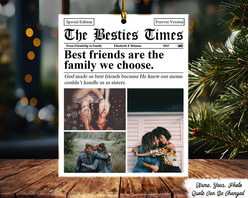 Custom Photo Ornament, Friendship Ornament, Christmas Gift, Best Friend Birthday Gift For Her, Picture Ornament, BFF Besties Xmas Ornament