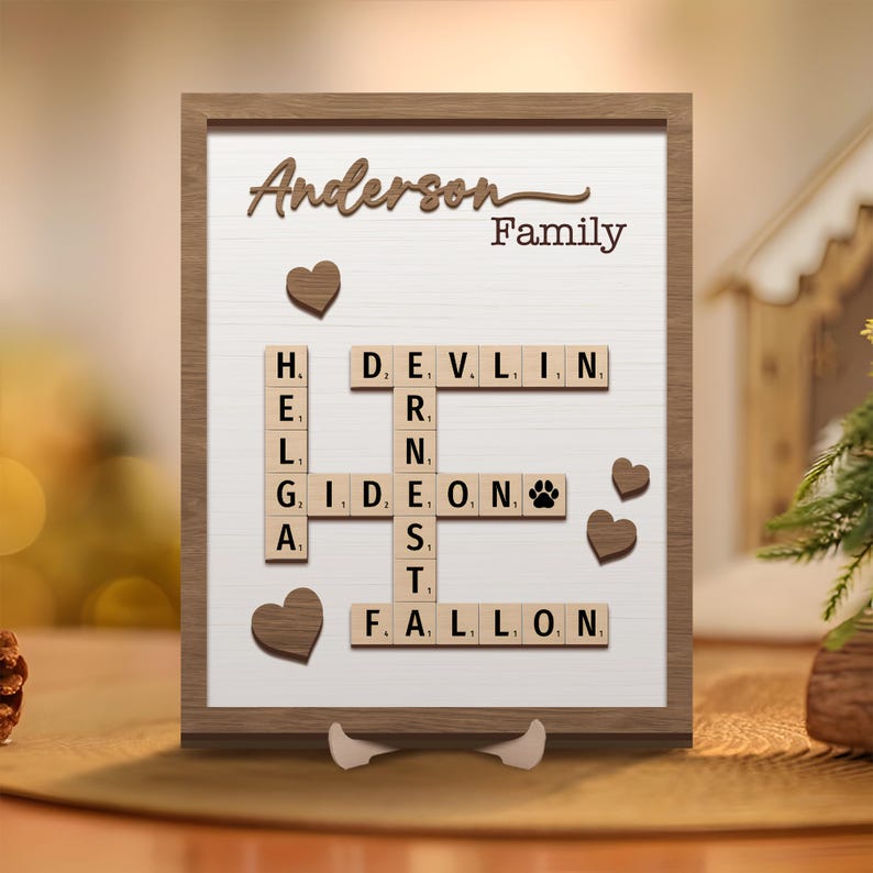 Personalized Scrabble Puzzle Sign, Grandkids Crossword Scrabble Wooden Sign, Custom Family Name, Grandparents Christmas Gift, Last Name Sign