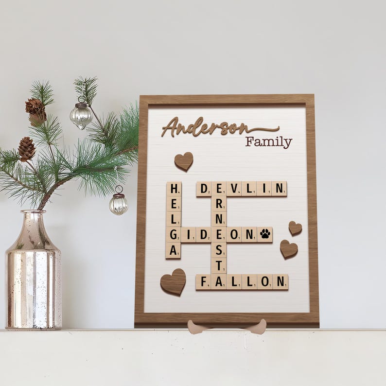 Personalized Scrabble Puzzle Sign, Grandkids Crossword Scrabble Wooden Sign, Custom Family Name, Grandparents Christmas Gift, Last Name Sign