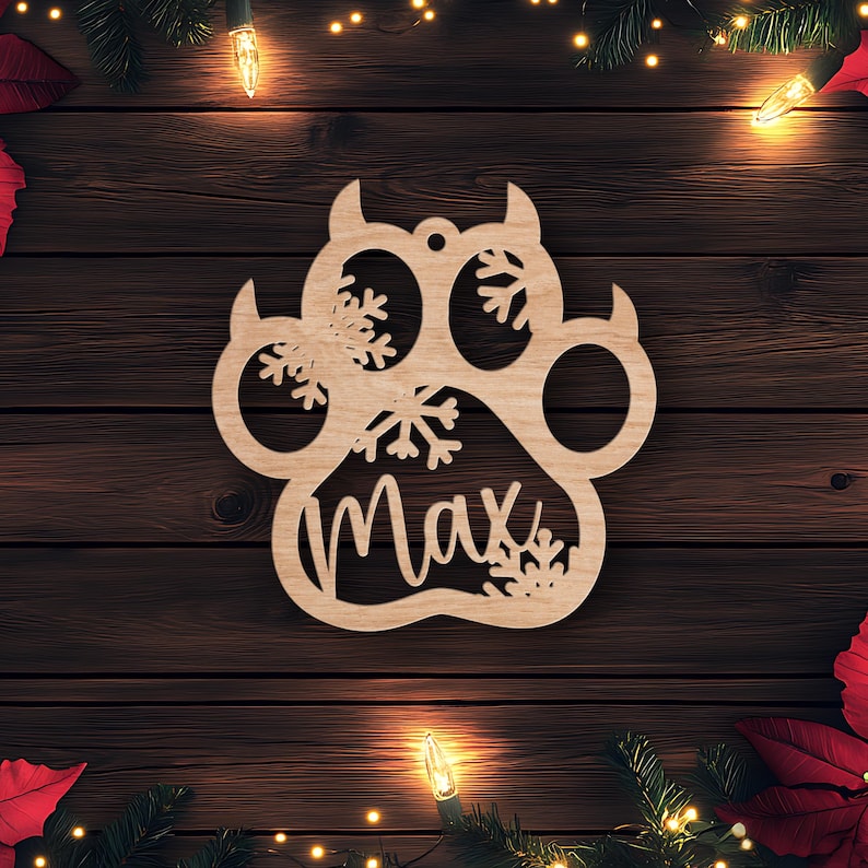 Custom Pet Christmas Wooden Ornament: Dog Paw, Cat Ornament