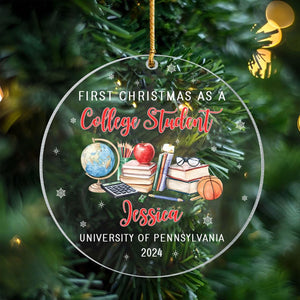 First Christmas As A College Student Ornament, Custom Freshman Christmas Ornament, New College Student Ornament, College Christmas Keepsake