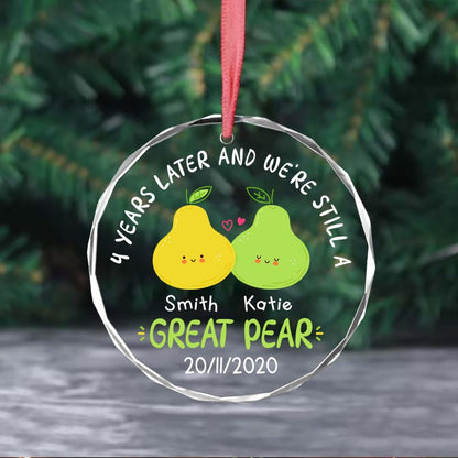 Happy 4th Anniversary Ornament, Fruit Anniversary Gift,Custom 4th Anniversary Gift,Fourth Wedding Anniversary Fruit Puns,Wedding Anniversary Crystal Ornament