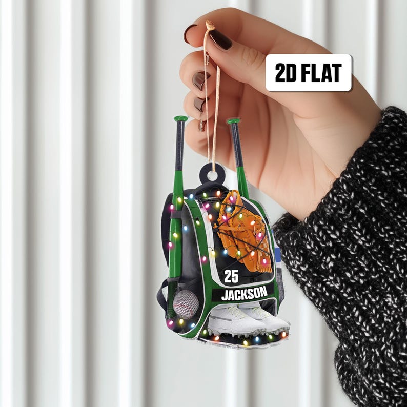 Personalized Baseball Bag 2D Flat Ornament, Baseball Player Gear Ornament, Baseball Custom Name Keepsake, Baseball Christmas Ornament