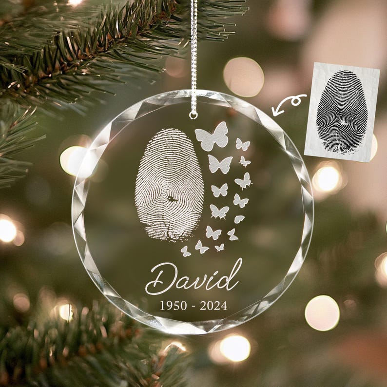 Custom Fingerprint Butterfly Memorial Ornament, In Loving Memory Gift, Remembrance Ornament, Sympathy Gift for Loss of Loved One