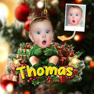 Personalized Photo Baby First Christmas Ornament 2025, Christmas Newborn Baby Gifts for New Mom Dad Grandma Grandpa 2D Flatten Ornament