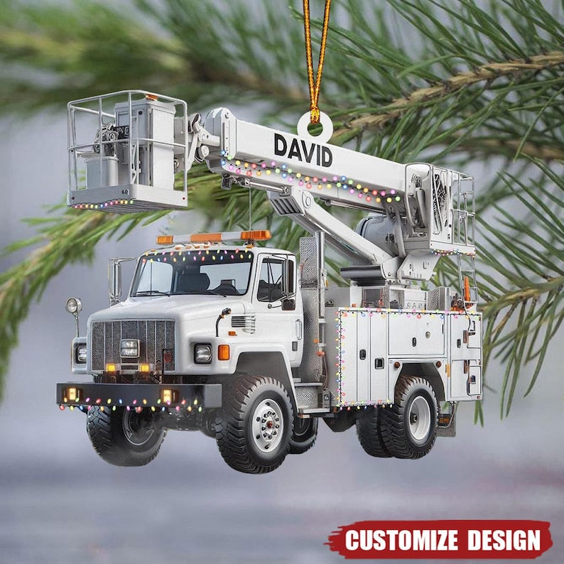 Personalized Lineman Bucker Truck Ornament, Lineman Bucker Truck Ornament, Truck Christmas Ornament, Truck Xmas Decor, Gift For Lineman