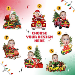 Personalized Photo Baby First Christmas Ornament 2025, Christmas Newborn Baby Gifts for New Mom Dad Grandma Grandpa 2D Flatten Ornament