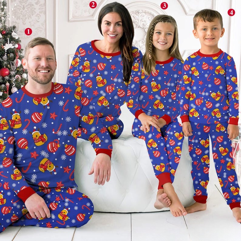 Christmas Duck Wearing Santa Hat Family Pajamas Set Cute Christmas Pajamas Christmas Gift For Family Matching Gift For Family