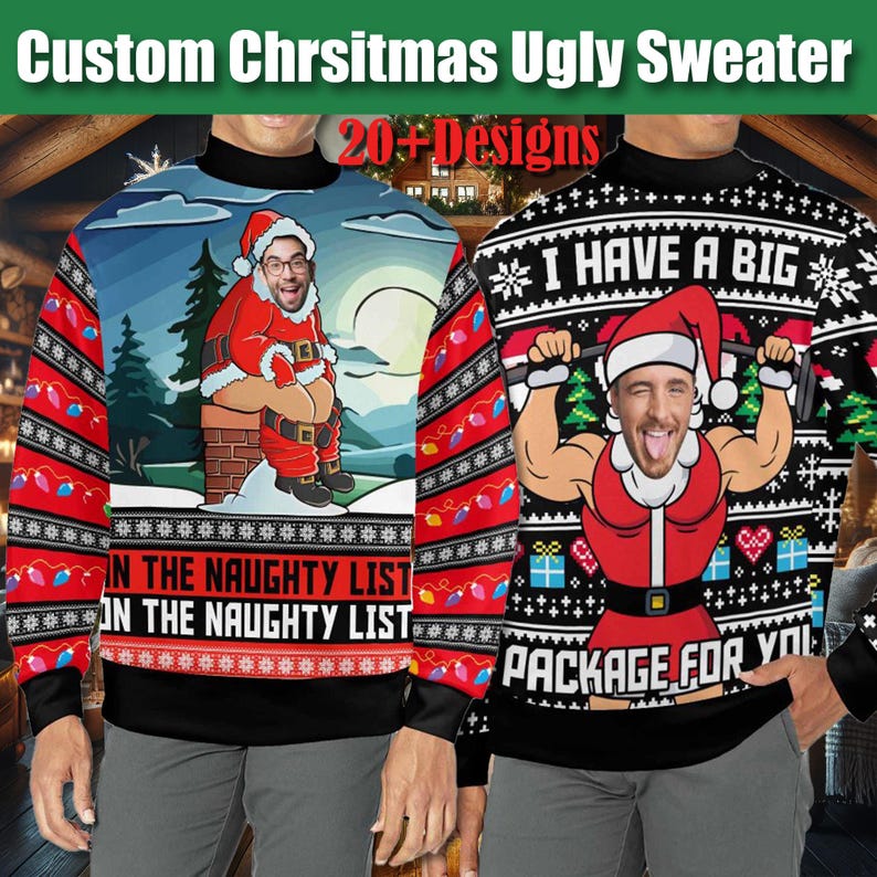 Custom Christmas Ugly Sweater,Personalized Face Sweatshirt,Customize Photo Crew neck Sweater,Funny Face Sweatshirt,Christmas Party Sweater
