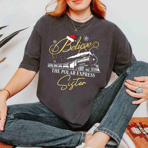 Custom Name Polar Express Family Vacation Shirts, Xmas Crewneck Sweater, Believe Christmas Pajamas for Family, Polar Express Train Shirt