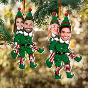Personalized Couple Funny Elf Photo Ornament, Custom Funny Face For Husband Wife, Photo Gift For Valentine Christmas Anniversary Wedding