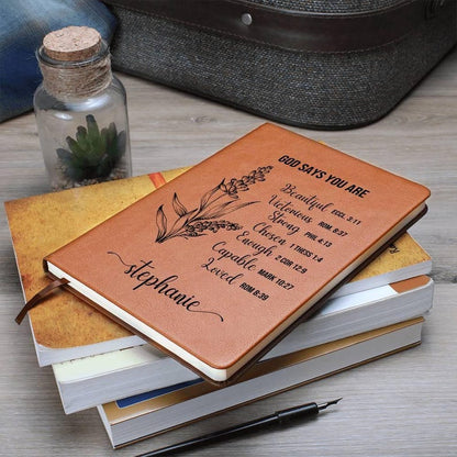 Personalized Prayer Journal Christian Gift for Women God Says I am Positive Affirmations Leather Custom Notebook Christmas Birthday