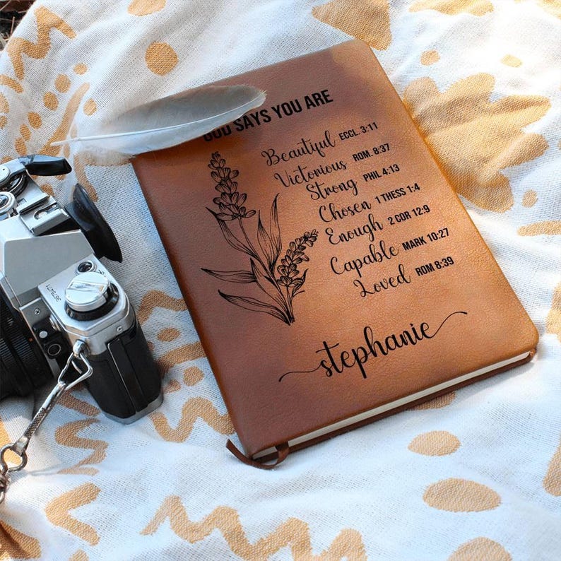 Personalized Prayer Journal Christian Gift for Women God Says I am Positive Affirmations Leather Custom Notebook Christmas Birthday