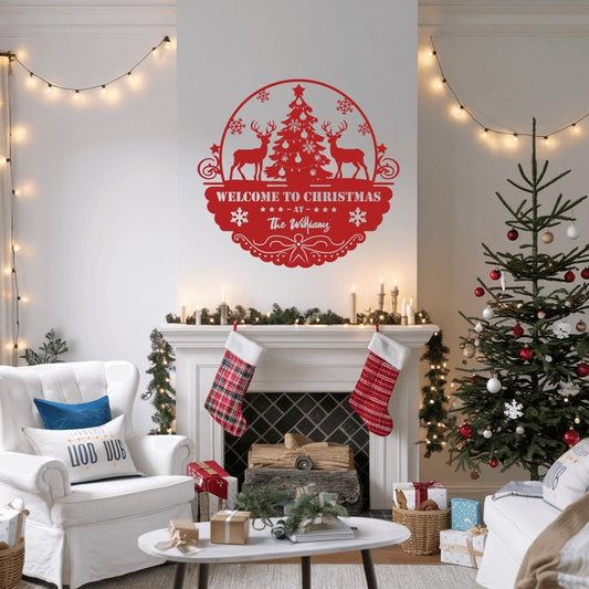 Personalized Christmas Metal Sign: Custom Family Name Decor