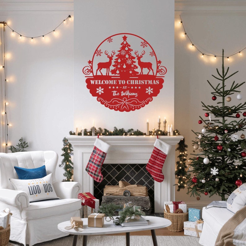 Personalized Christmas Metal Sign: Custom Family Name Decor